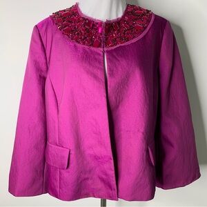 Ellen Tracy for Neiman Marcus Women's Pink Beaded Crew Neckline Jacket Size 14